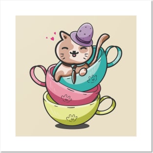 Cut Cat Tea Time Posters and Art